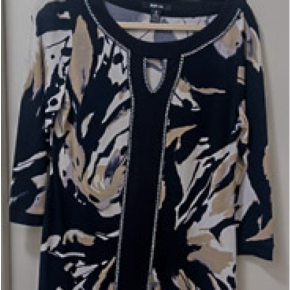 Style & Co. Black and Cream Graphic Blouse with Cut Out Details